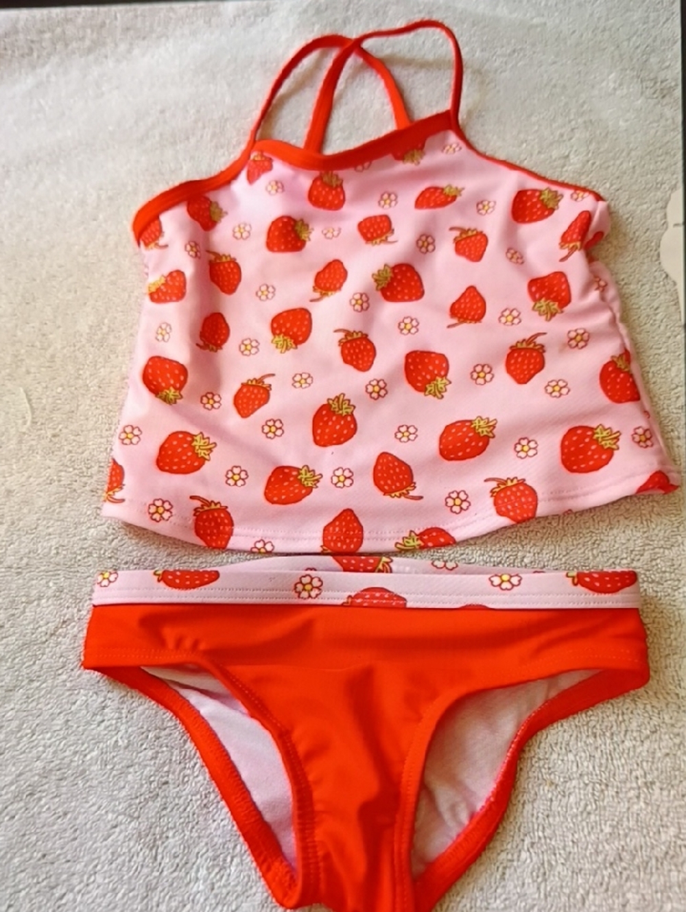 Girls Pink & Red Strawberry Tankini - Kids Swim